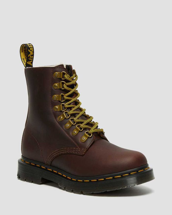 Dr Martens Womens 1460 Pascal DM's Wintergrip Leather Lace Up Ankle Boots Brown - 89346RZGA